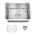 16 Gauge Stainless Steel 15 in. Undermount Radius Bar Sink with Grid and Drain Assembly