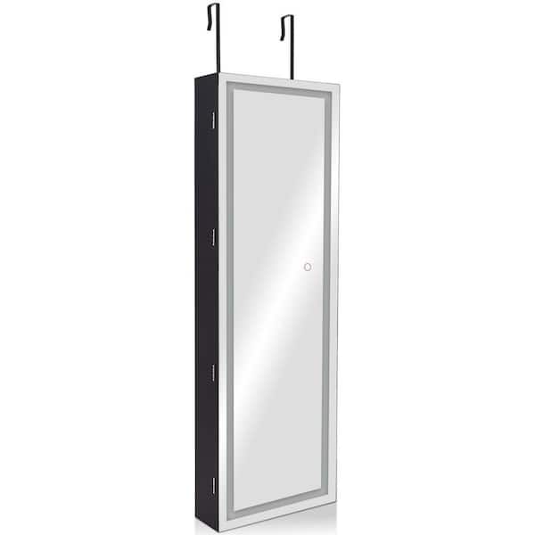 HONEY JOY Lockable Black Jewelry Armoire Cabinet Touch Sensor Lighting Full Length LED Mirrored Organizer 47 in. x 16 in. x 5-in.