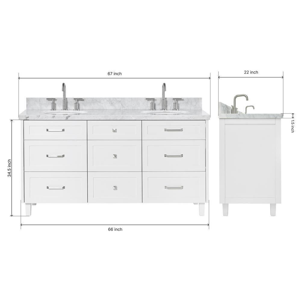 White Double Sink Freestanding Vanity with Carrara Marble Top