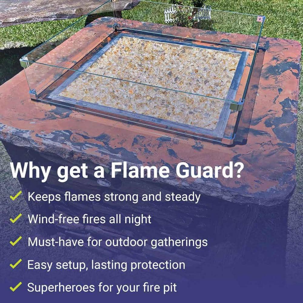 Elegant Square Tempered Glass Flame Guard for Fire Pits, Clear Finish