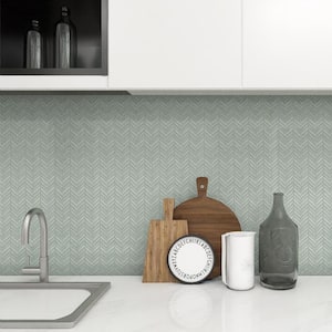 Motif Herringbone Mint Green 11.14 in. x 11.14 in. Glossy Porcelain Mosaic Floor and Wall Tile (0.86 sq. ft./each)