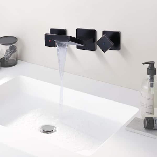 Double Handle Wall Mounted Bathroom Faucet with with Rough in Valve and Knob Handle in Oil Rubbed Bronze