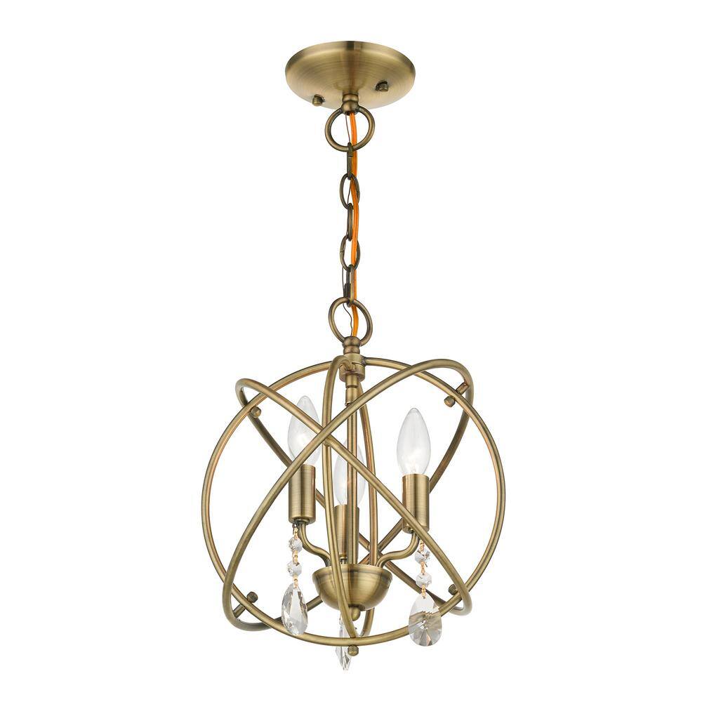 Antique Brass Mini 3-Light Chandelier with Crystal Accents