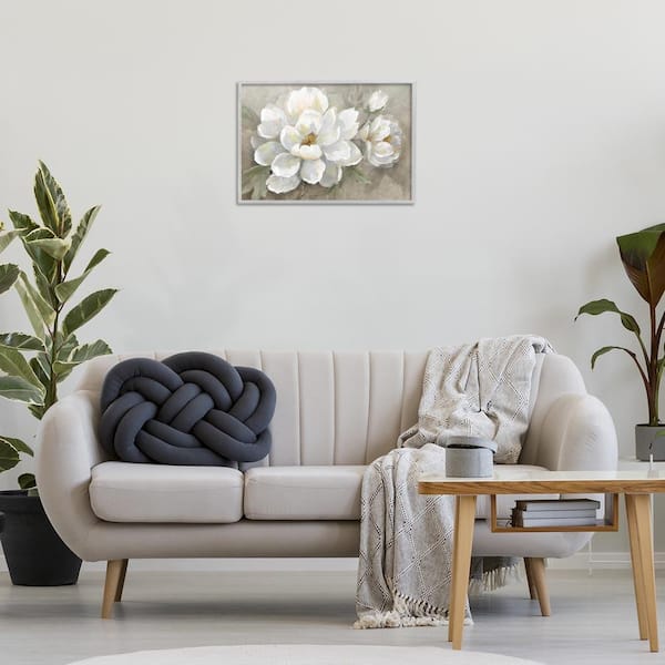 Blooming Magnolias on Beige by Nan Gray Framed Nature Giclee Art Print 16 in. x 24 in.