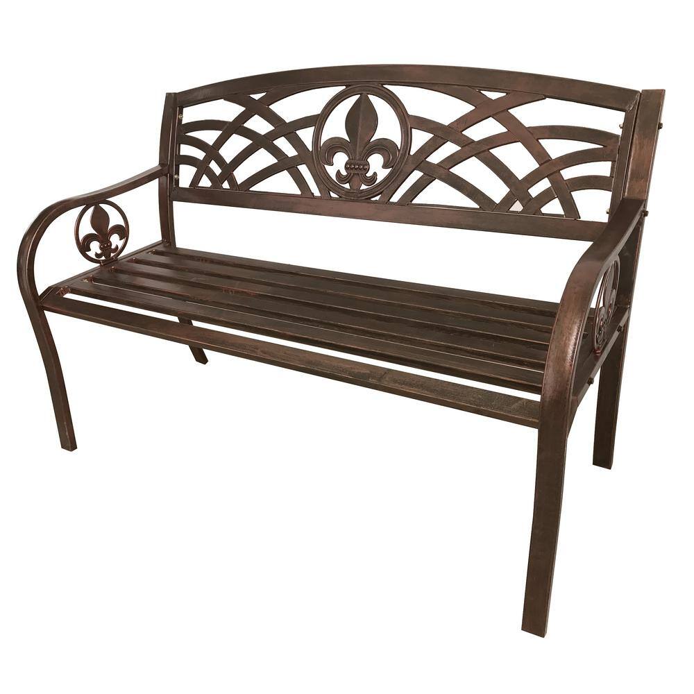 Leigh Country Black Metal Outdoor Bench with Welcome Design