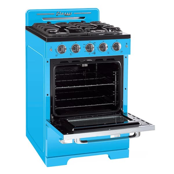 Unique Classic Retro 24 in. 2.9 Cu. ft. Retro GAS Range with Convection Oven in Robin Egg Blue