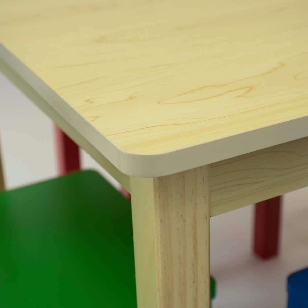 Natural Wood Kids Table with Multicolor Chairs Set