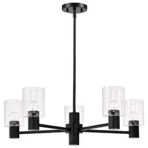 Clarksville 5-Light Matte Black Transitional Chandelier with Clear Glass Shade