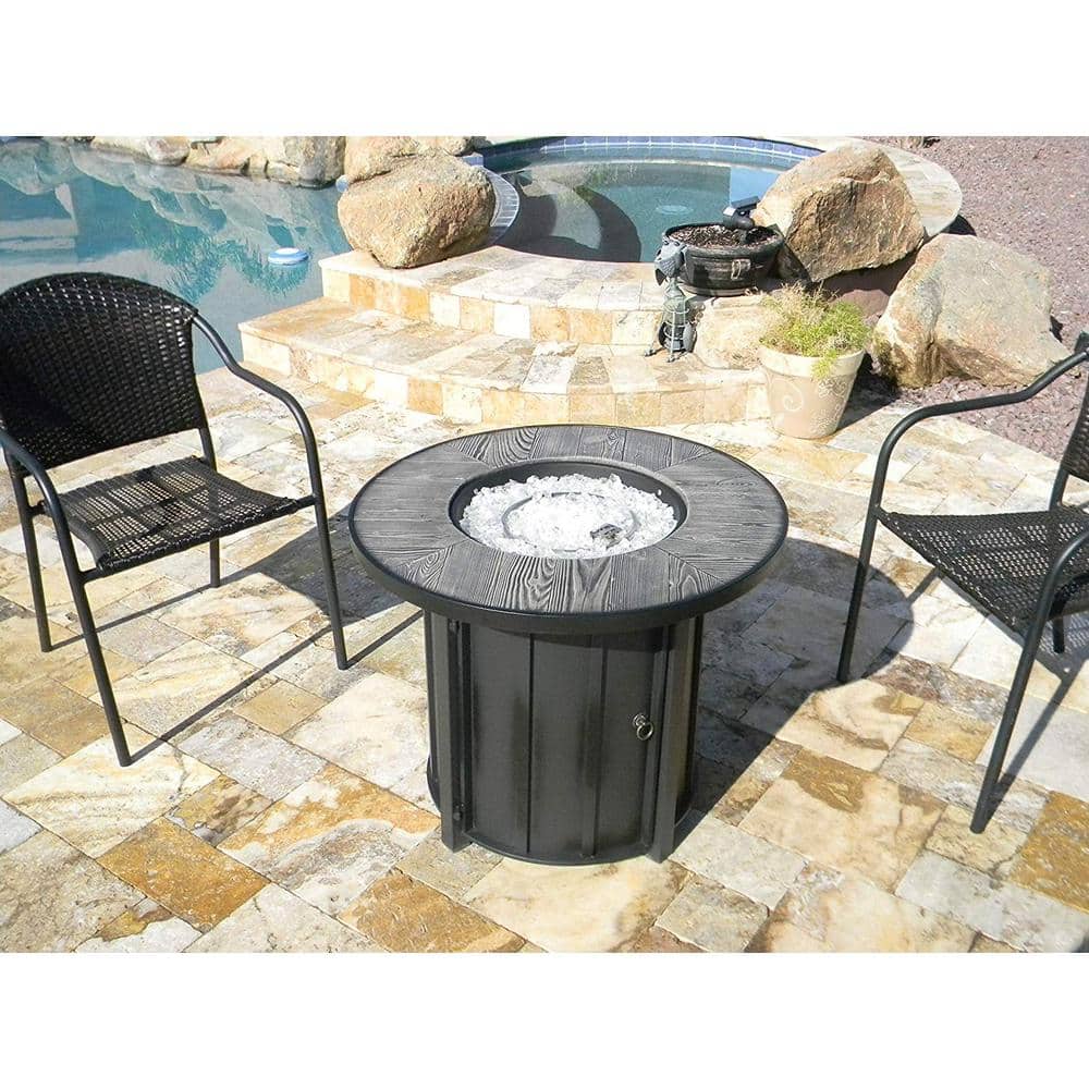 Round Black Faux Wood Gas Fire Pit Table