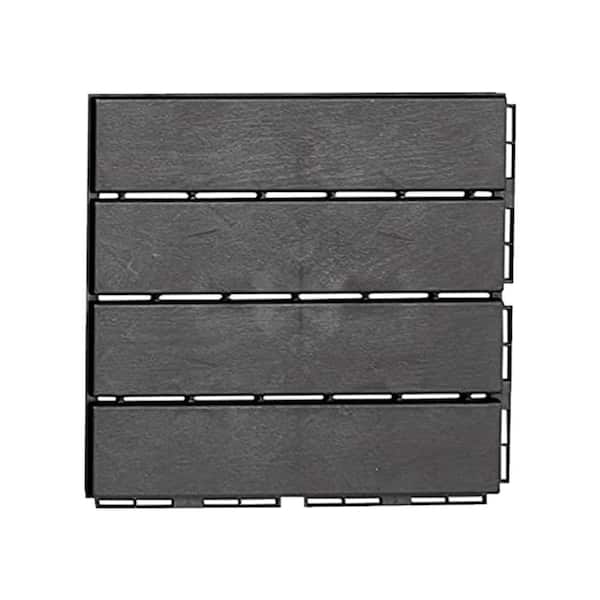 Amucolo 12 in. x 12 in. Outdoor Striped Square Composite Interlocking Waterproof Flooring Deck Tiles in Dark Gray (Pack of 9)