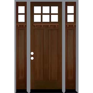64 in. x 96 in. Craftsman Right-Hand/Inswing Clear Glass Provincial Stain Wood Prehung Front Door with Double Sidelite