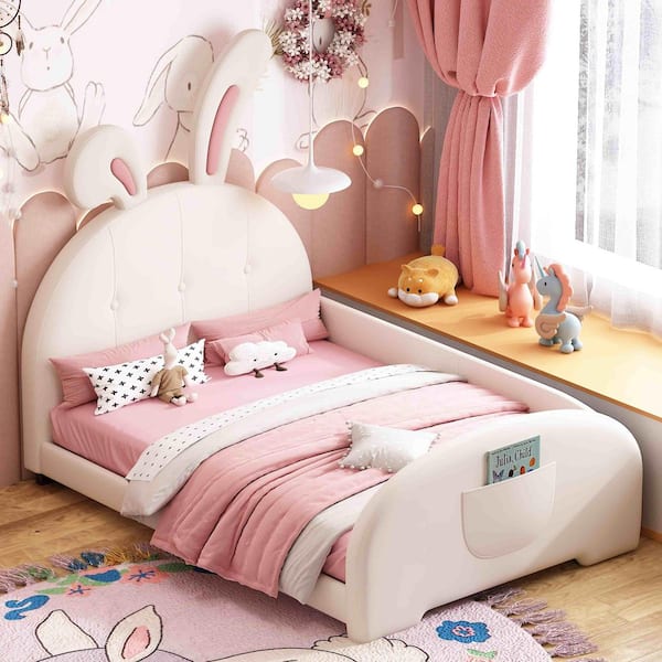 Polibi White Wood Frame Twin Size Platform Bed with Headboard and Footboard