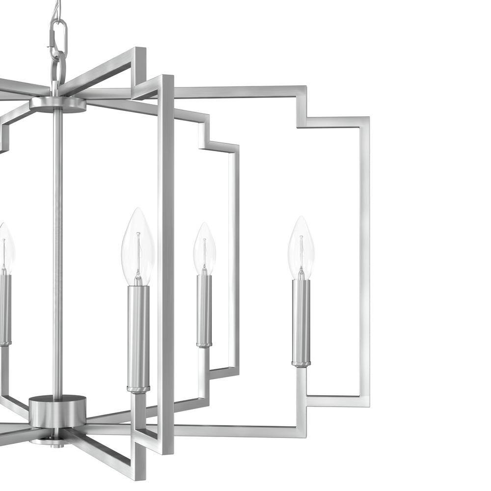 Brushed Nickel Geometric 6-Light Candle Chandelier