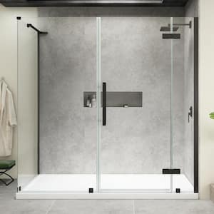 Tampa 72 in. L x 32 in. W x 75 in. H Corner Shower Kit with Pivot Frameless Shower Door in Black and Shower Pan