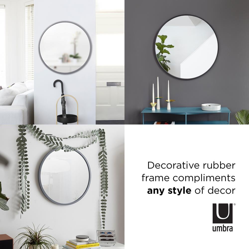 26'' Modern Black Round Wall Mirror with Rubber Frame