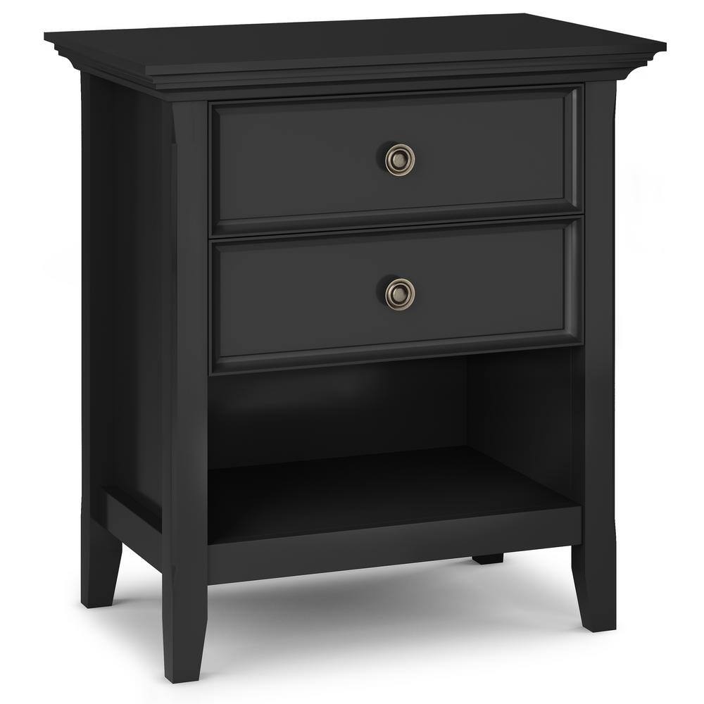 Simpli Home Amherst 2Drawer Black Bedside Table (26 in. H X 16 in. W X