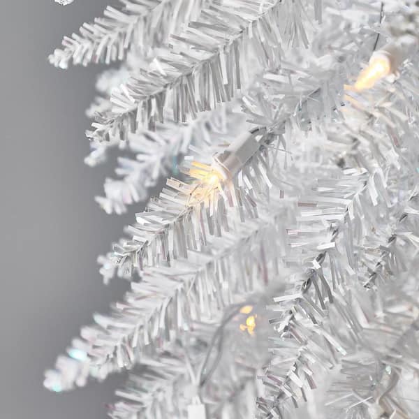 Home Heritage 7 ft. White Pre-Lit LED Pencil Tinsel Artificial