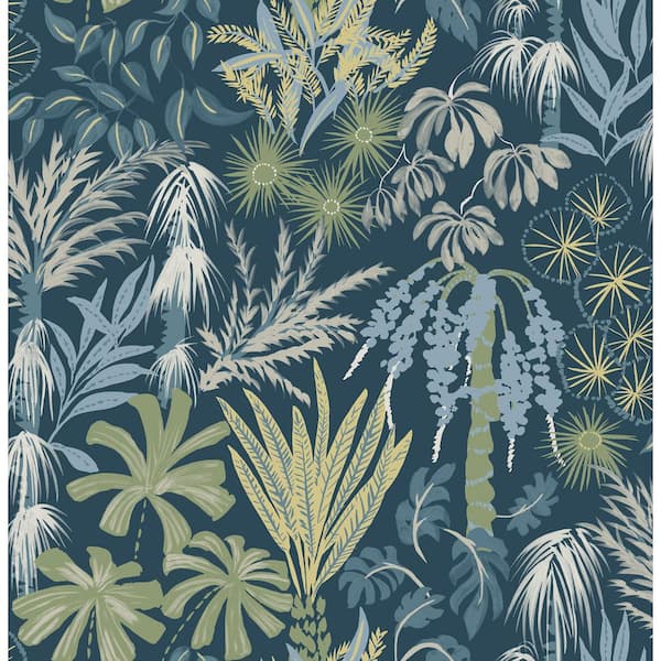 Everglades Teal Blue Botanical Wallpaper Sample