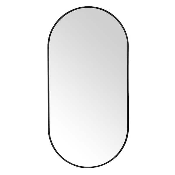 30 in. W x 60 in. H Modern Oval Metal Framed Wall Mounted Bathroom Vanity Mirror in Black