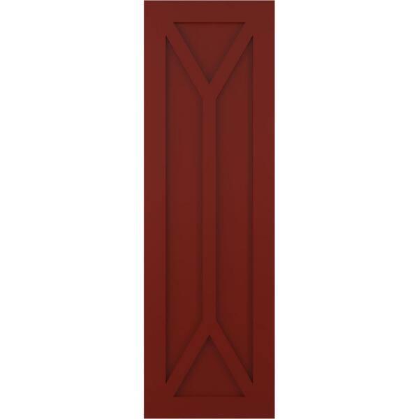 Ekena Millwork 15 in. x 28 in. PVC True Fit San Carlos Mission Style Fixed Mount Flat Panel Shutters Pair in Pepper Red