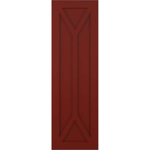 Ekena Millwork True Fit 18 in. x 76 in. Flat Panel PVC San Carlos Mission Style Fixed Mount Shutters Pair in Pepper Red