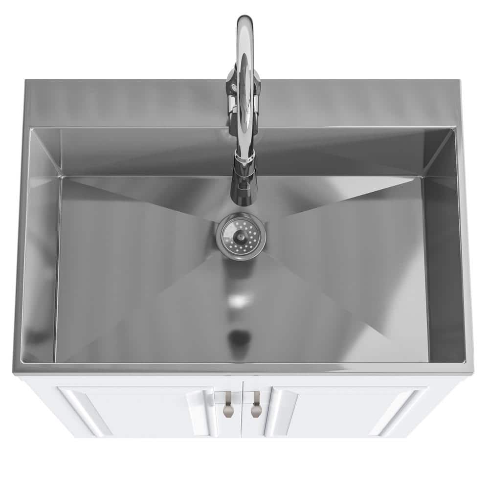 Darwin 28" White Laundry Cabinet with Stainless Steel Sink