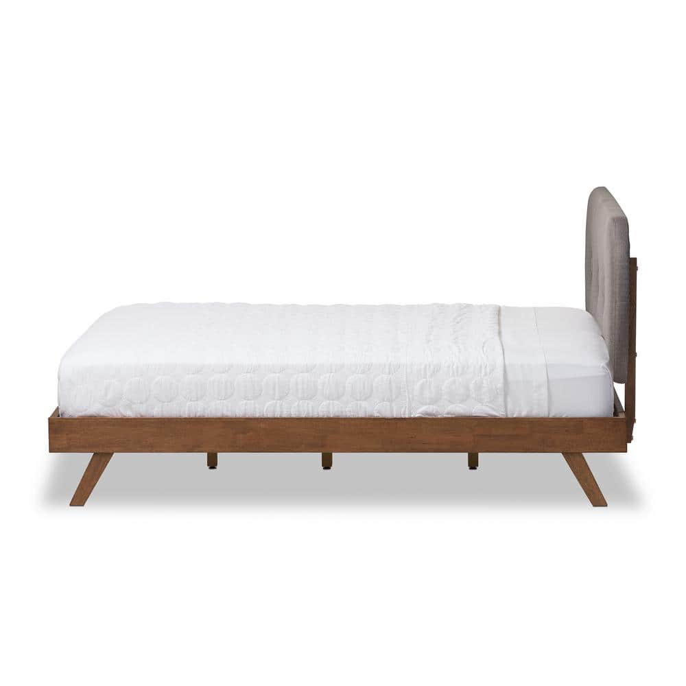 Penelope King-Size Walnut Wood Frame with Grey Tufted Upholstery Bed