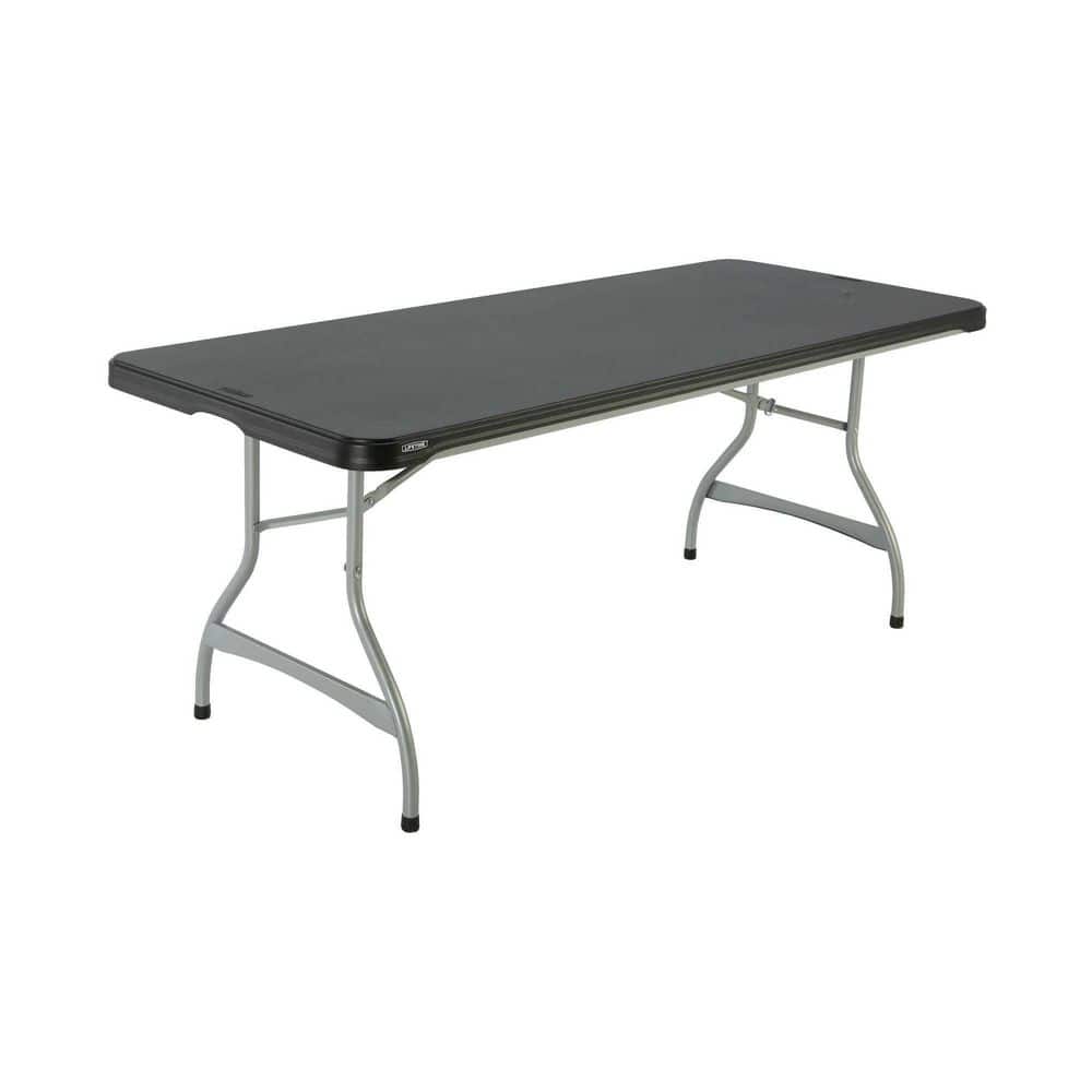 6-Foot Black and Silver Rectangular Folding Table
