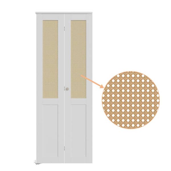 24 in x 78.75 in. Half Paneled Solid Core Ratten Weaving White Finished MDF Wood Closet Bi-fold Door with Hardware