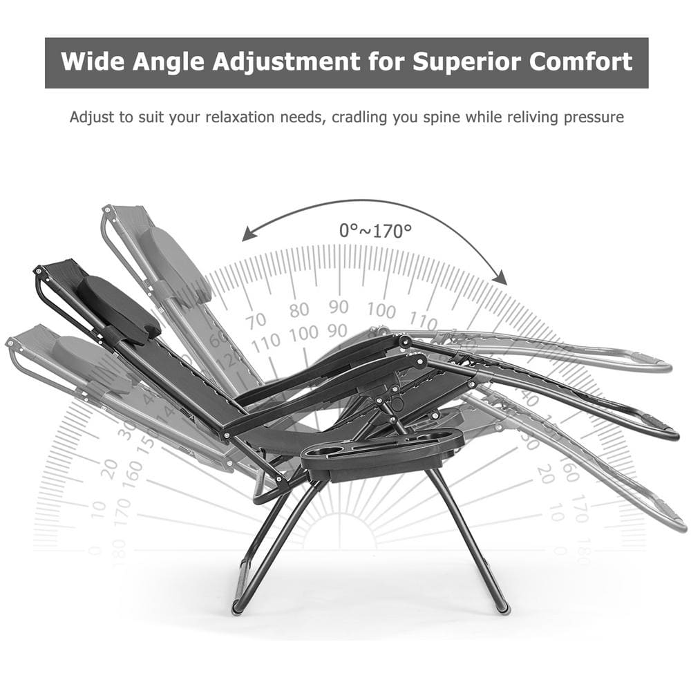 Black Steel Folding Chaise Lounge Chair with Adjustable Sun Shade Canopy