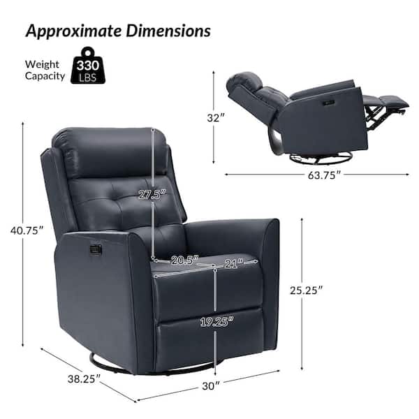 JAYDEN CREATION Ofelia Navy Modern Genuine Leather Swivel