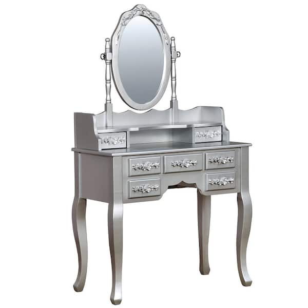 Silver Oval Mirror Vanity Set