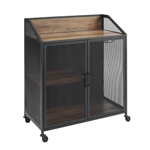 33 in. Rustic Oak Industrial Bar Cabinet with Mesh