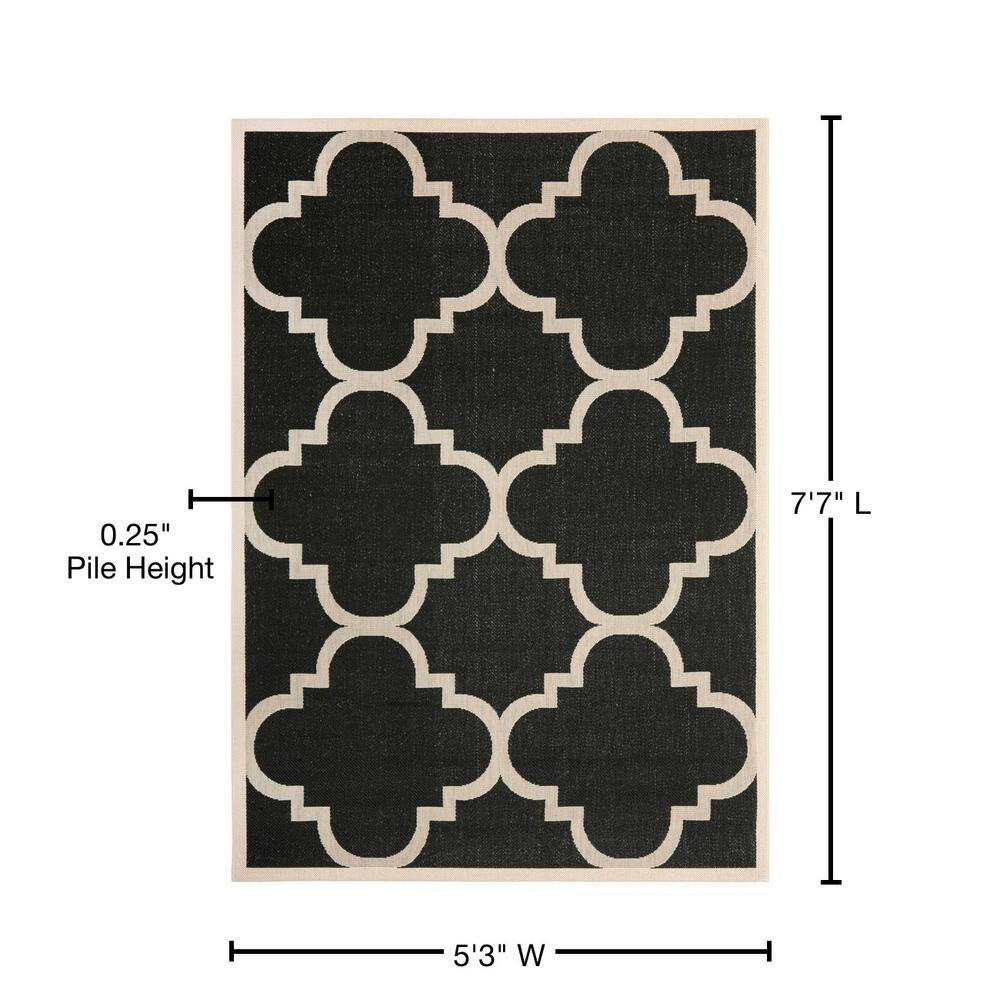 Safavieh Courtyard 5'3" x 7'7" Black/Beige Flat Woven Reversible Area Rug