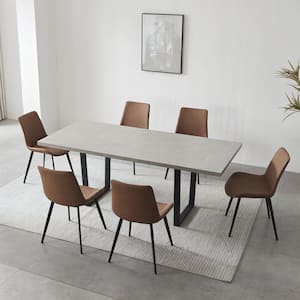 7-Piece Set of 6 Brown Chairs and Retractable Dining Table, Dining Table Set, Dining Room Set with 6 Modern Chairs