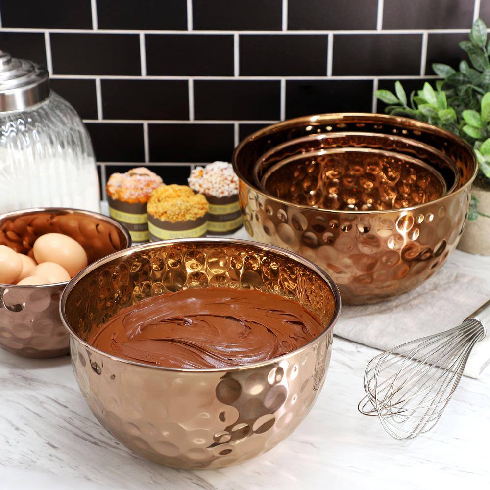 Hammered Copper 5-Piece Stainless Steel Serving Bowl Set