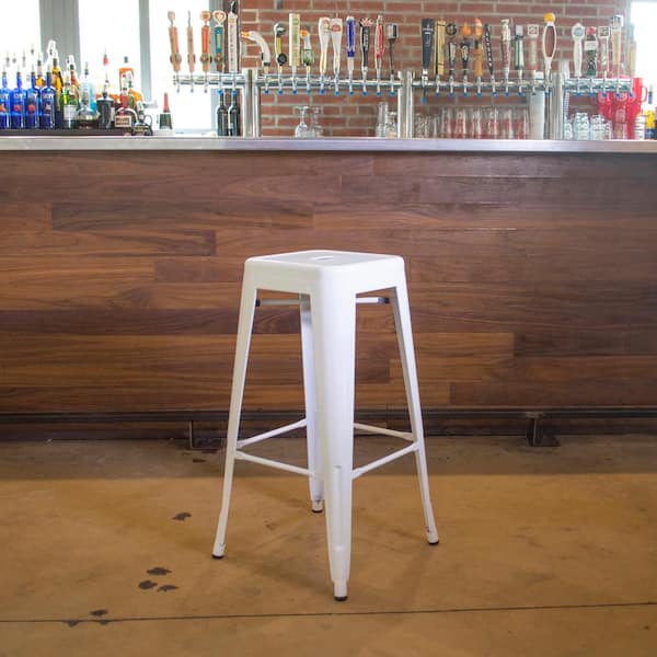 AmeriHome Loft Style 30 in. Stackable Metal Bar Stool in White