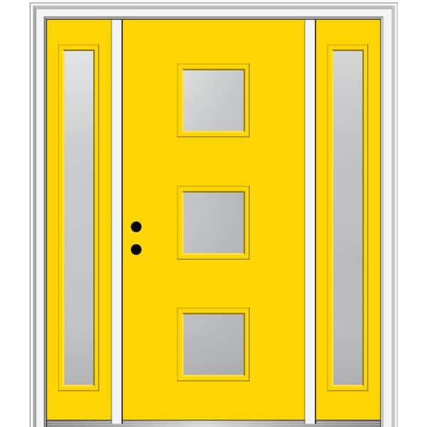 MMI Door 64.5 in. x 81.75 in. Aveline Right-Hand Inswing 3-Lite Frosted Painted Fiberglass Smooth Prehung Front Door w/ Sidelites