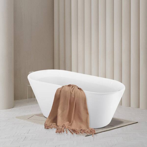 UPIKER Modern 65 in. Acrylic Single Slipper Freestanding Flatbottom Bathtub in. Glossy White with cUPC Certificated
