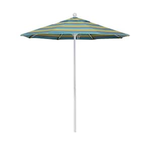 7.5 ft. White Aluminum Commercial Market Patio Umbrella with Fiberglass Ribs and Push Lift in Astoria Lagoon Sunbrella