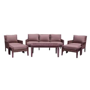 Buena Vista II 6-Piece Beige Wood Sofa Set Includes: 1 Sofa, 1 Coffee Table, 2 Club Chairs and 2 Ottomans