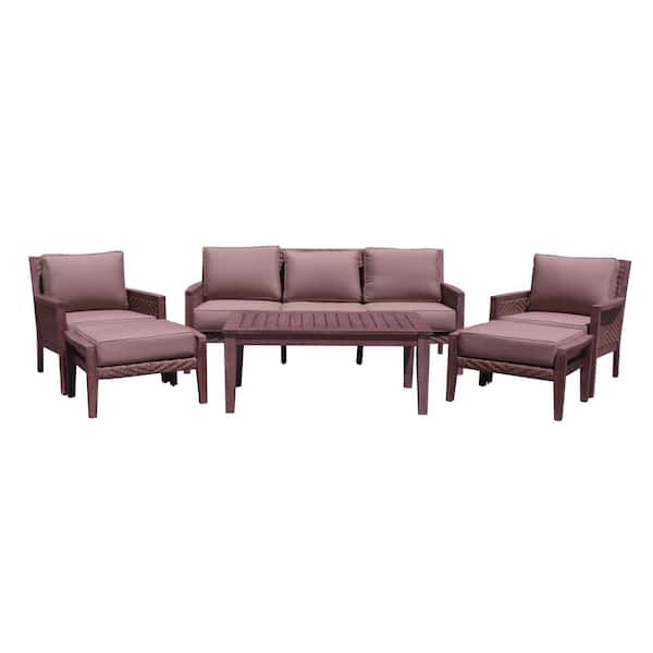 Courtyard Casual Buena Vista II 6-Piece Beige Wood Sofa Set Includes: 1 Sofa, 1 Coffee Table, 2 Club Chairs and 2 Ottomans