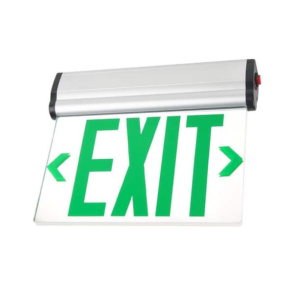 AC 120/277-Volt Edge-Lit Integrated LED Green Emergency Exit Sign with 90-Mins Back Up Battery