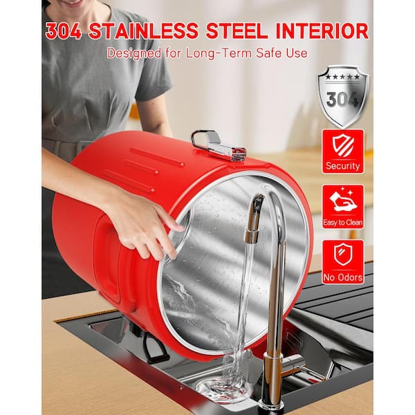 Phewnyzo 8 qt. Gallon Stainless Steel Interior Portable Red Jug