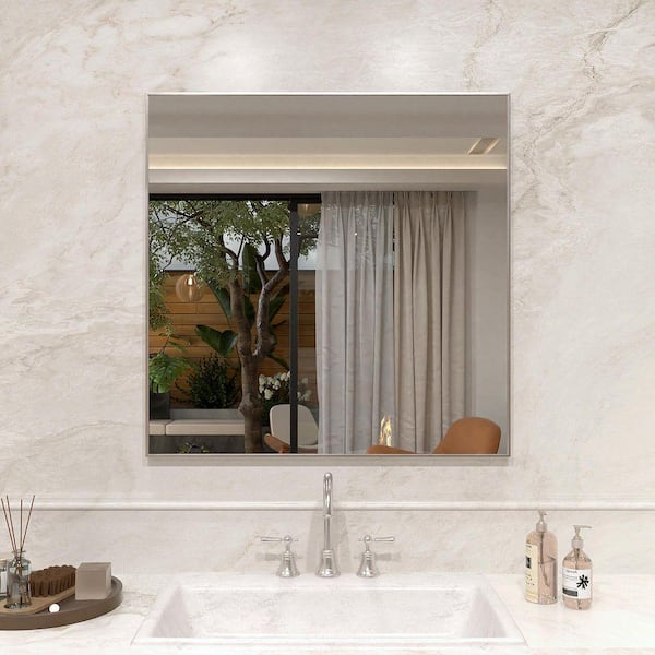 30 in. W x 30 in. H Rectangular Framed Wall Bathroom Vanity Mirror in Brushed Nickel