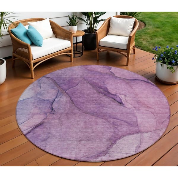 Purple, Lilac, Lavender 8 ft. Round Woven Abstract Polyester Round Indoor/Outdoor Area Rug
