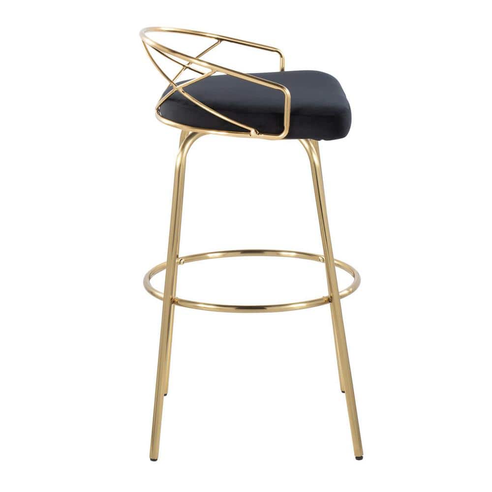Charlotte 30" Black Velvet and Gold Metal Swivel Barstool