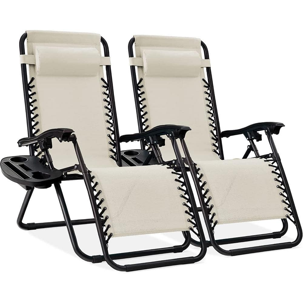 Set of 2 Adjustable Steel Mesh Zero Gravity Lounge Chair Reclinerswith Pill
