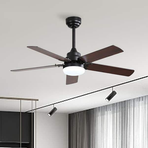 42 in. Integrated LED Indoor Downrod Mount Matte Black/Walnut Standard Ceiling Fan with Light and Remote DC Motor