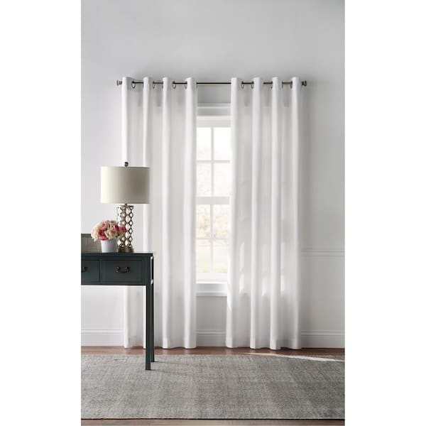 Home Decorators Collection White Solid Grommet Room Darkening Curtain 42 In W X 95 In L 1624042 The Home Depot